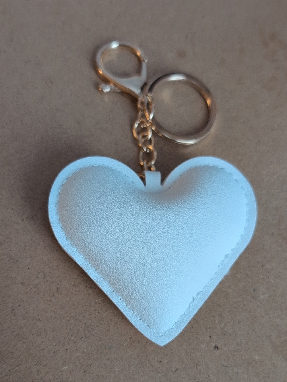 Heart Keychain Charm - White Faux Leather with Gold Hardware
